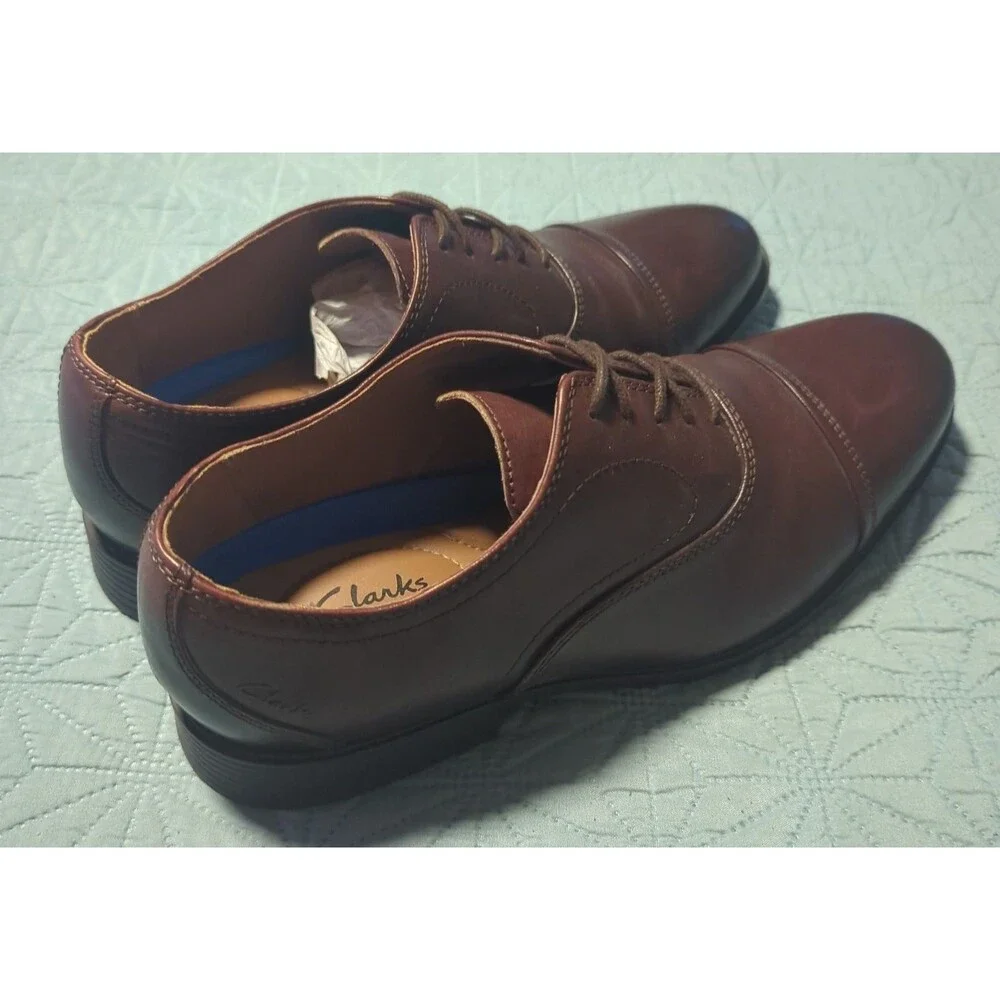 Clarks Men's Whiddon Cap Oxford Mahogany Leather Lace Up Dress Shoe Sz 8.5